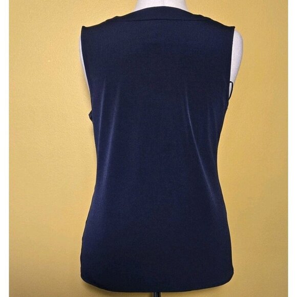 Carmen Marc Valvo Women L Night Life Navy V Neck Gold Rings Sleeveless Coastal E - Picture 3 of 8